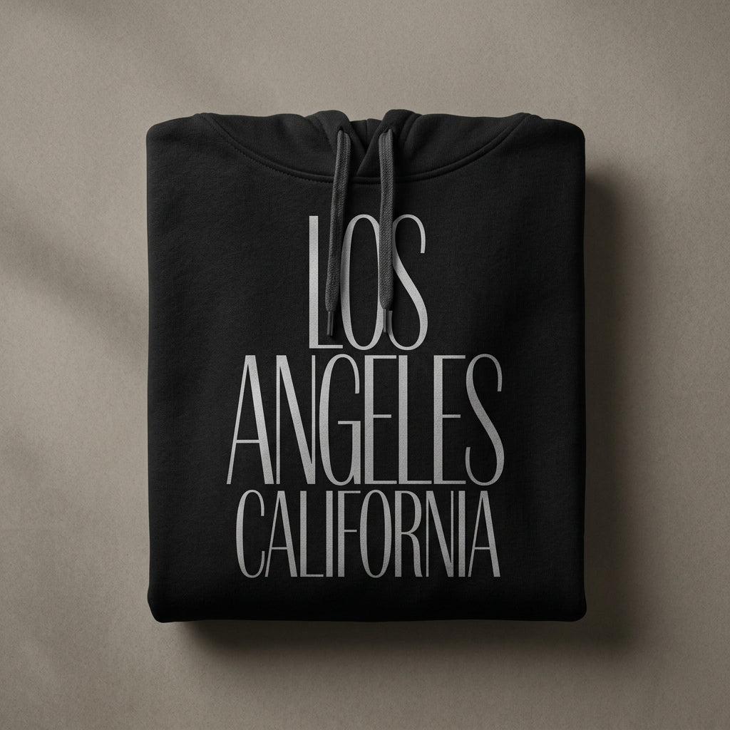 LA Minimal hoodie flat lay