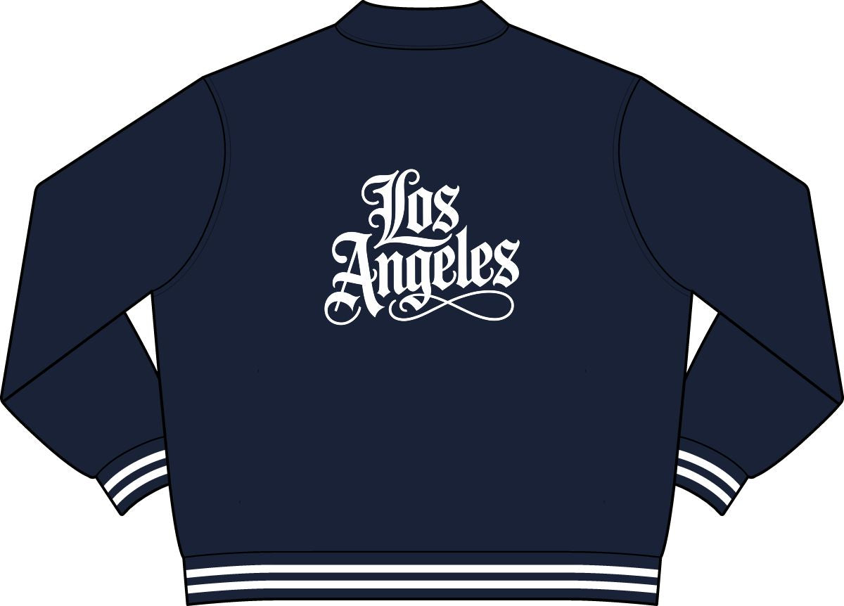 Los Angeles Old English Gothic Varsity Jacket - Navy Back
